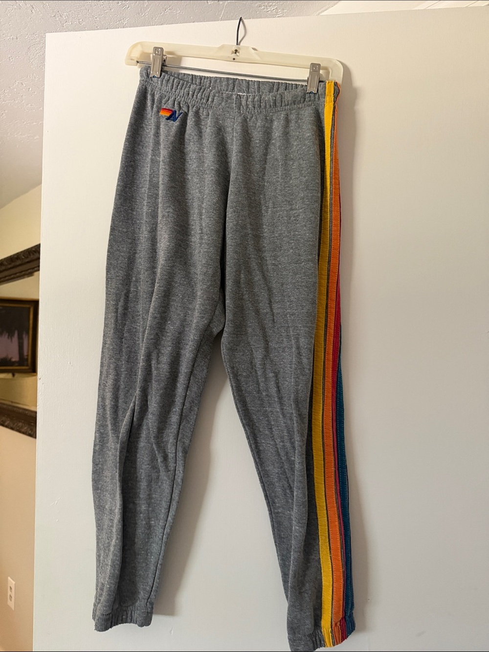 Aviator Nation Gray Joggers with Rainbow Stripe Side Panels